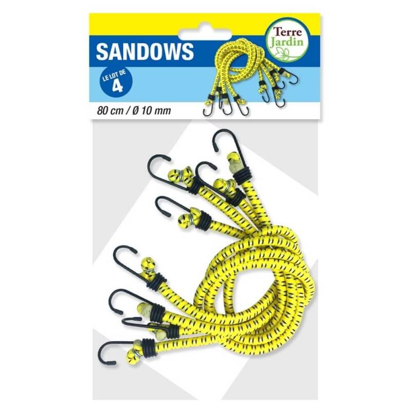 Sandow tendeur élastique 80cm avec crochets - lot de 4