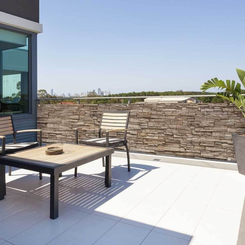 Brise vue beige imitation mur en pierres (2)