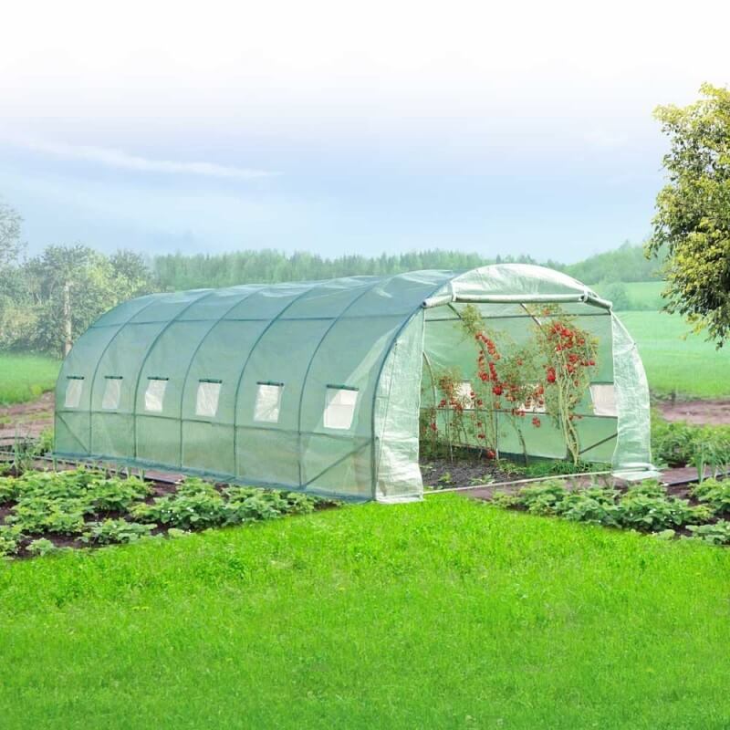 Serre de jardin tunnel 2,5L x 1l x 0,8H m grande porte zippée bâche PVC  transparent métal époxy vert]