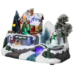 Village de Noël maison avec bonhomme de neige (1)
