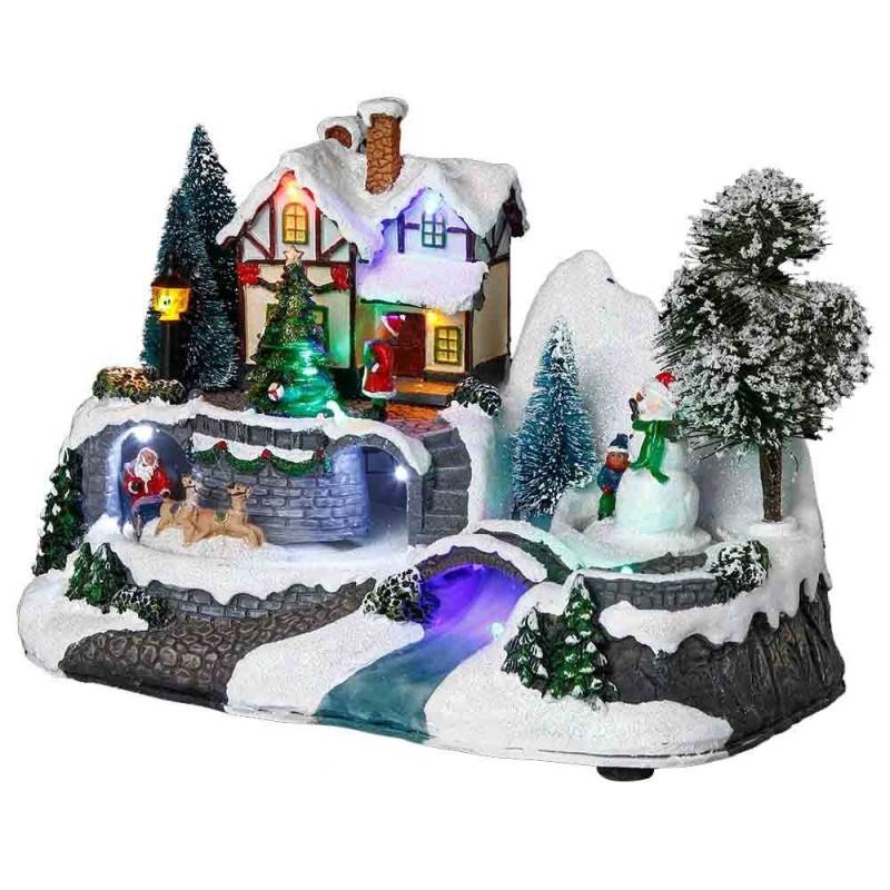 Village de Noël maison avec bonhomme de neige (1)