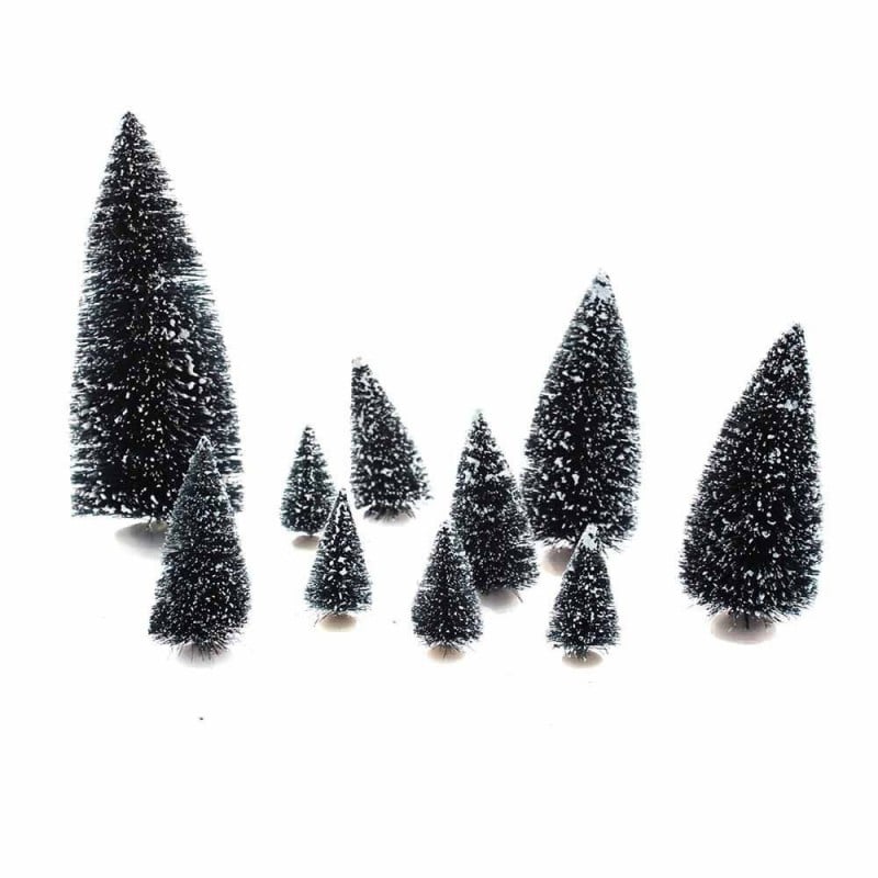 Lot de 10 sapins verts enneigés pour village de noël