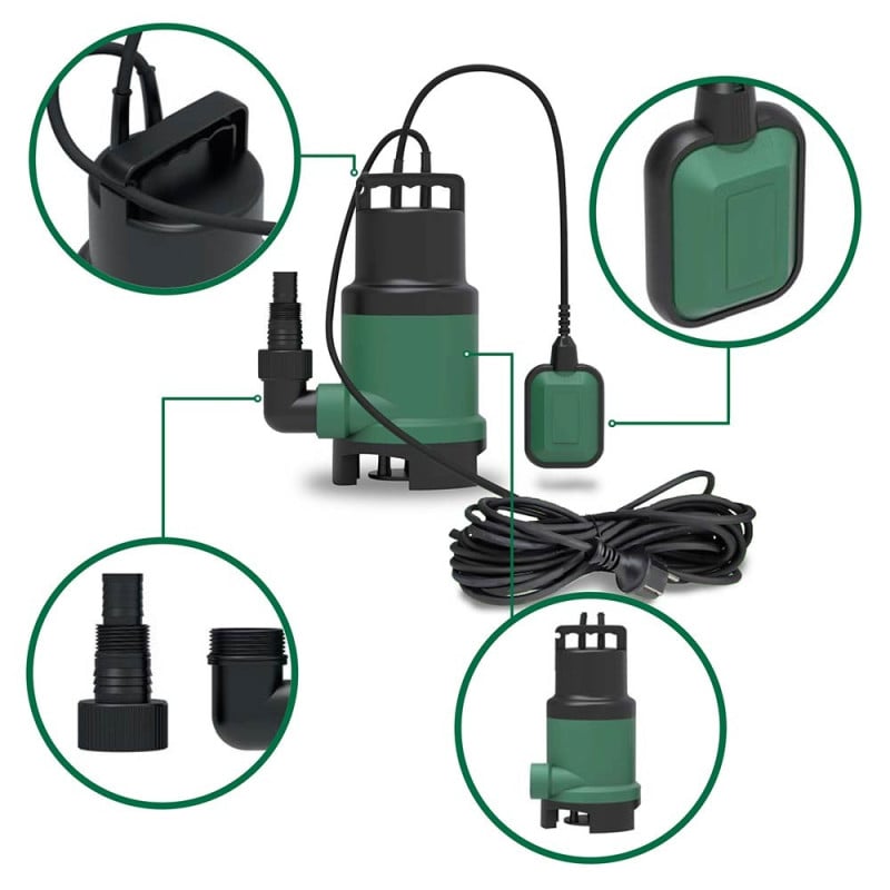 Pompe d'évacuation submersible pour eau chargée ou claire  piscine  14m3 h (1)