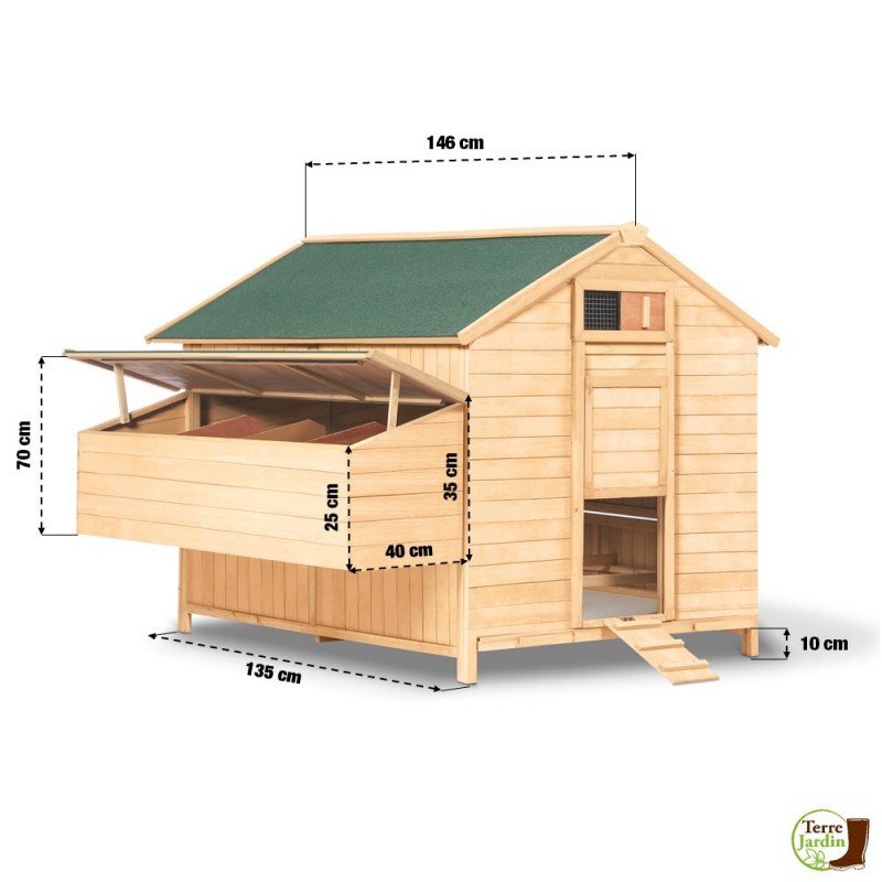 Grand poulailler en bois avec pondoirs
