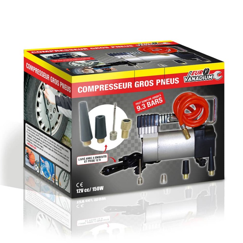 Compresseur portatif à air 12 V gros pneus