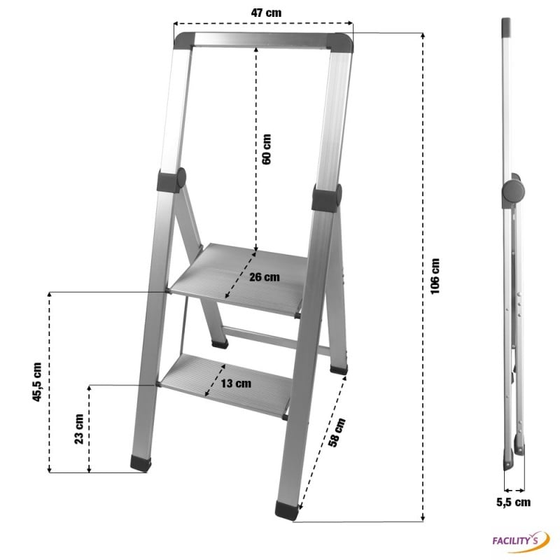 Escabeau 2 marches marchepied alu pro slim