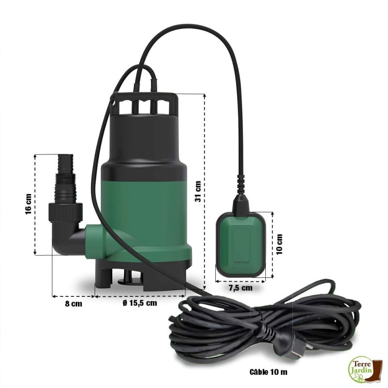 Pompe d'évacuation submersible pour eau chargée ou claire  piscine  14m3 h (3)