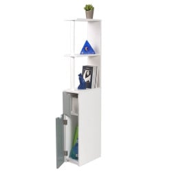 Meuble WC effet bois avec 2 portes grises (1)