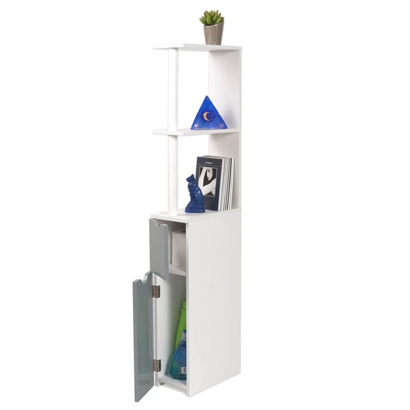 Meuble WC effet bois avec 2 portes grises (1)