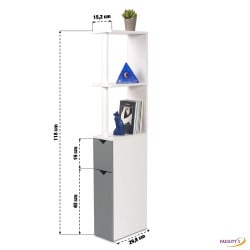 Meuble WC effet bois avec 2 portes grises (2)