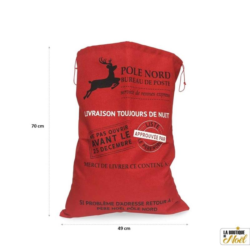 Lot de 4 hottes du Père Noël effet toile de jute rouge