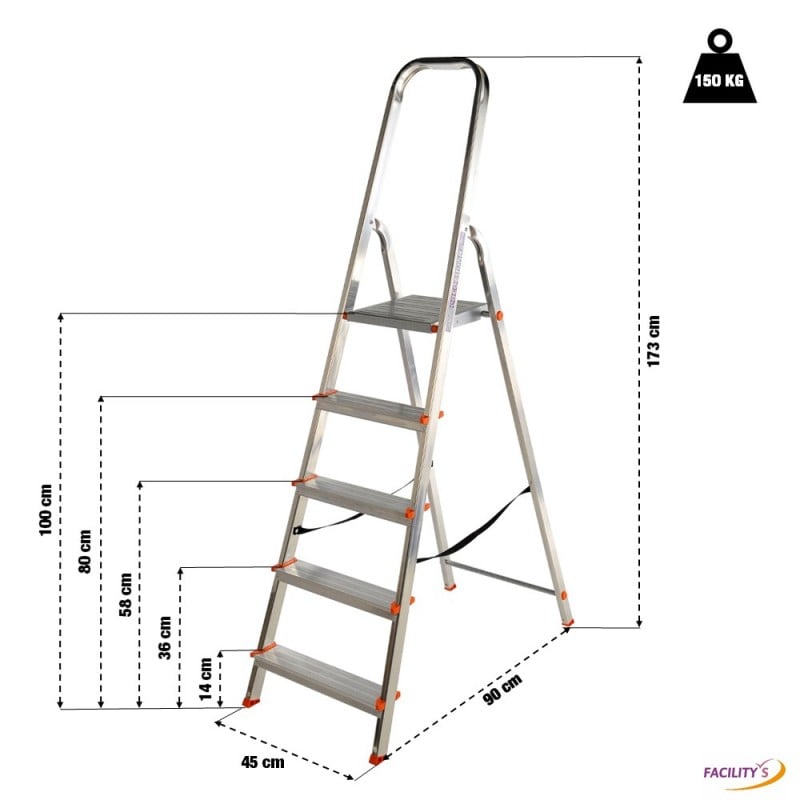 Escabeau - 5 marches - Aluminium