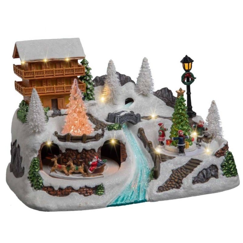 Village de Noël lumineux chalet de montagne