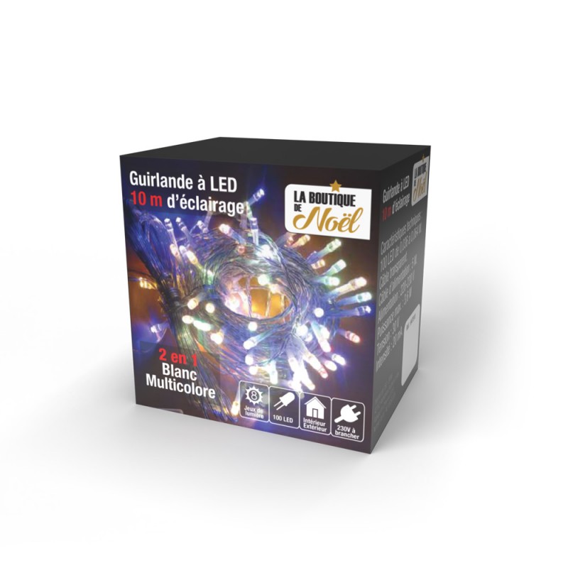 Guirlande lumineuse LED blanche et multicolore de 10 m ou 20 m pas