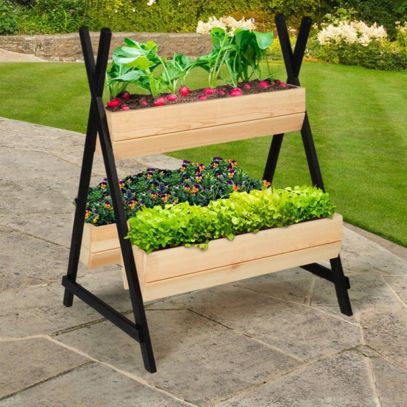 Jardinière en bois sur pieds 3 bacs "tipito" (3)