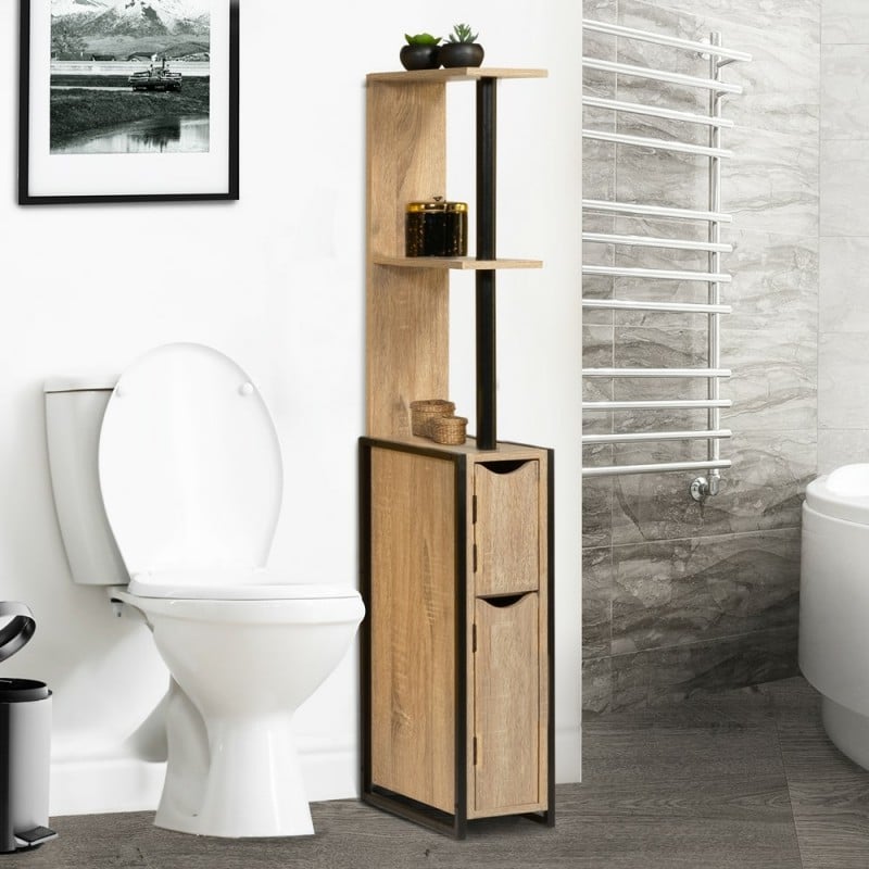 Meuble dessus wc STOCKHOLM 2 portes blanc et bois 63x179x23cm - Centrakor