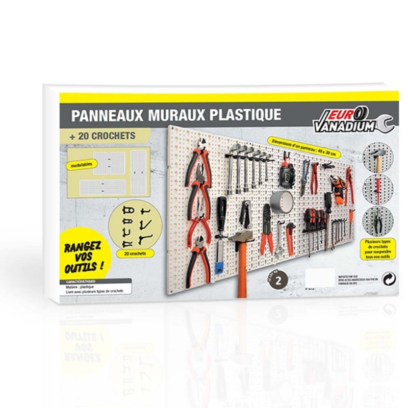 Porte 24 outils pour panneau mural jaune, l.23 x H.4.6 x P.9.5 cm