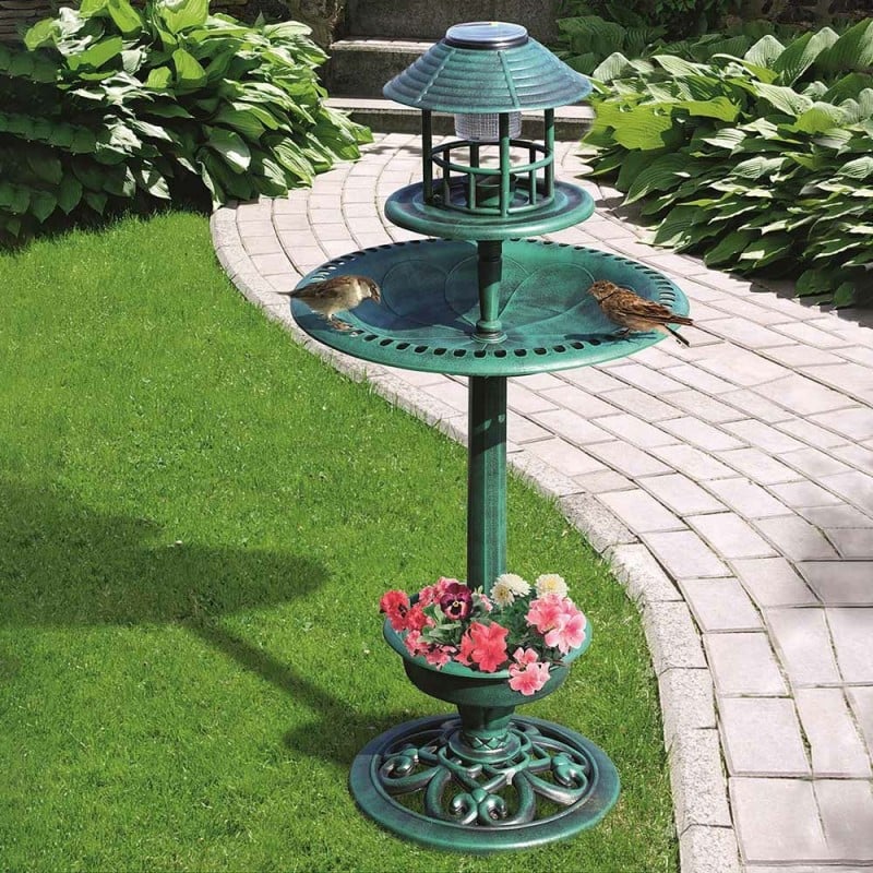 Mangeoires solaires à oiseaux en cuivre robuste à suspendre avec lampe solaire  pour oiseaux sauvages, décoration d'extérieur de jardin et de cour (grand)  : : Terrasse et Jardin