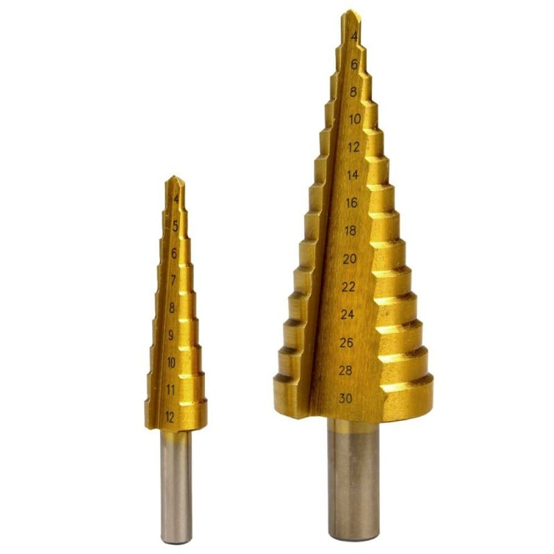 flintronic Foret Étagé, 5PCS (5-13mm, 3-13mm, 6-19mm, 5-22mm, 6-35mm), 1  Poinçon Central Automatique + 1 Foret Hélicoïdal, Foret de Coupe Conique à