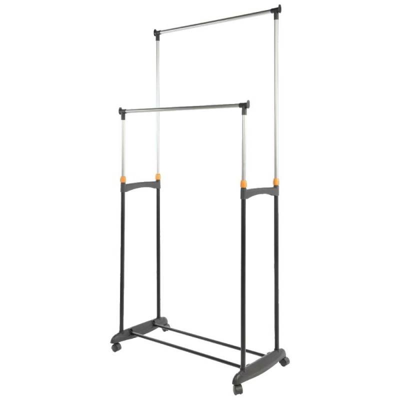 Portant vêtement à roulettes double avec hauteur réglable (1)