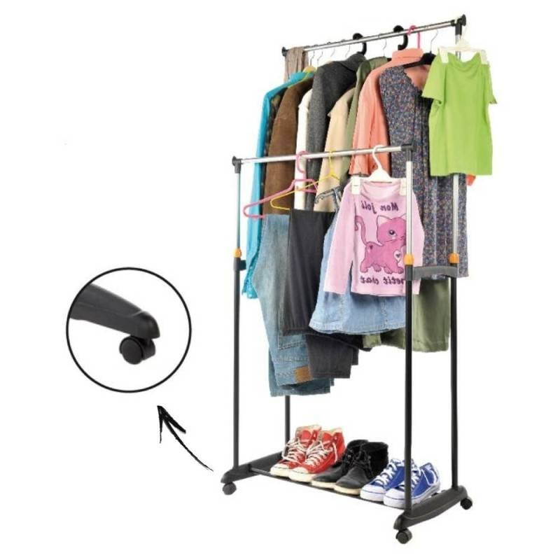 Portant vêtement à roulettes double avec hauteur réglable (3)
