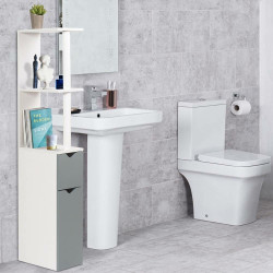 Meuble WC effet bois avec 2 portes grises (3)