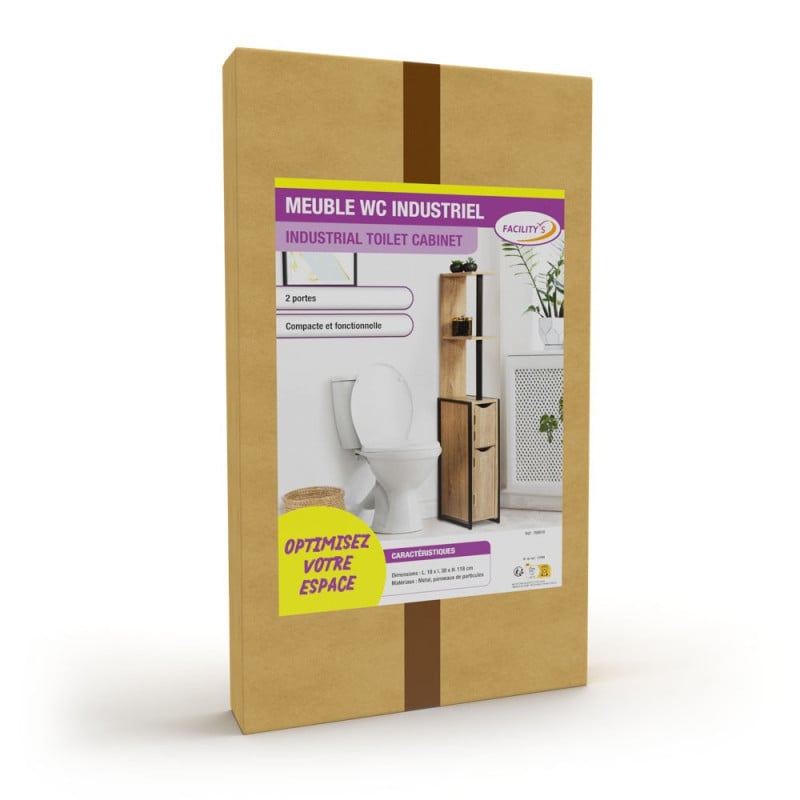 Meuble WC effet bois et métal type industriel (3)