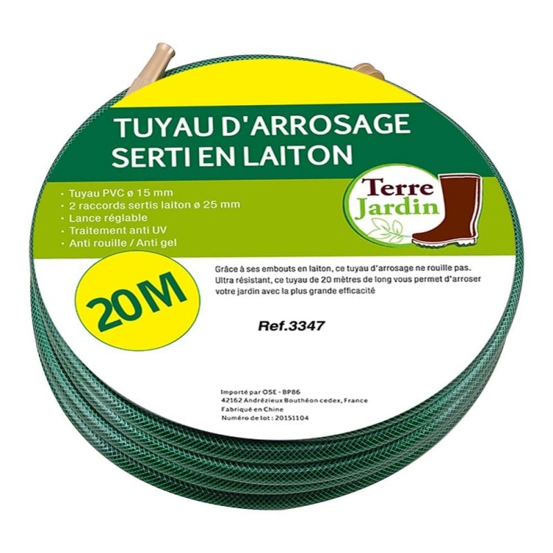 Tuyau d'arrosage jardin 20 m serti en laiton