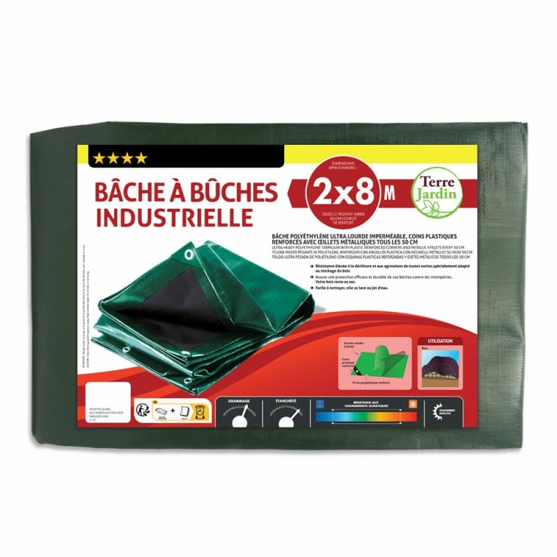 Bâche de protection en bois PE - 1,5 x 6 m - Vert - 210 g/m²