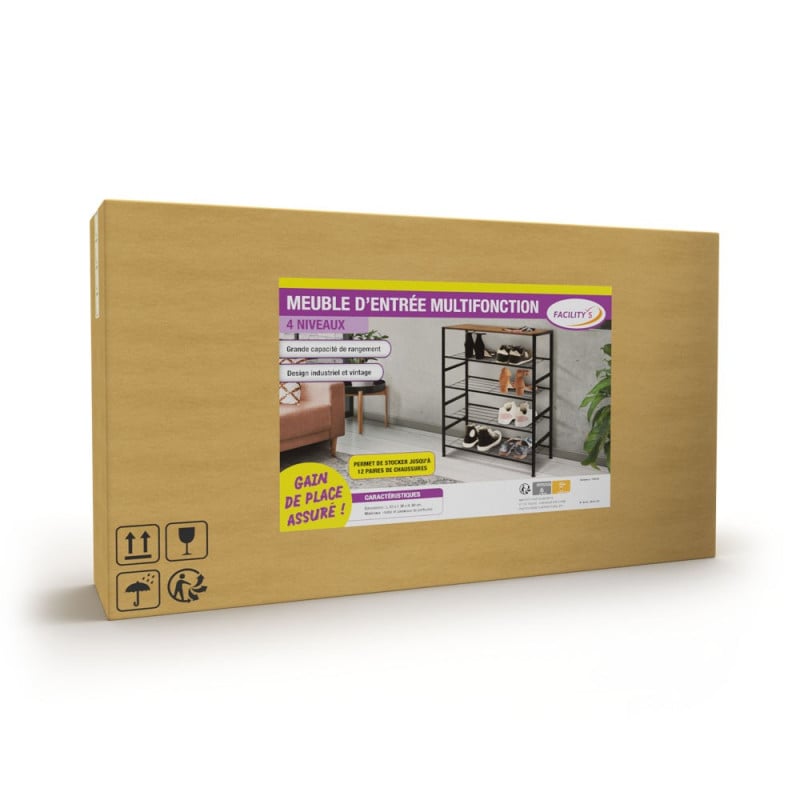 Étagère à chaussures style industriel - 4 niveaux (4)