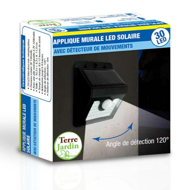 Applique murale solaire avec détecteur de mouvement 300 lumens