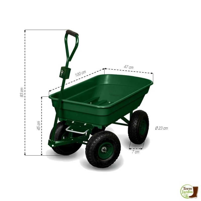 Chariot remorque de jardin remorque 4 roues - 120 kg - 52L