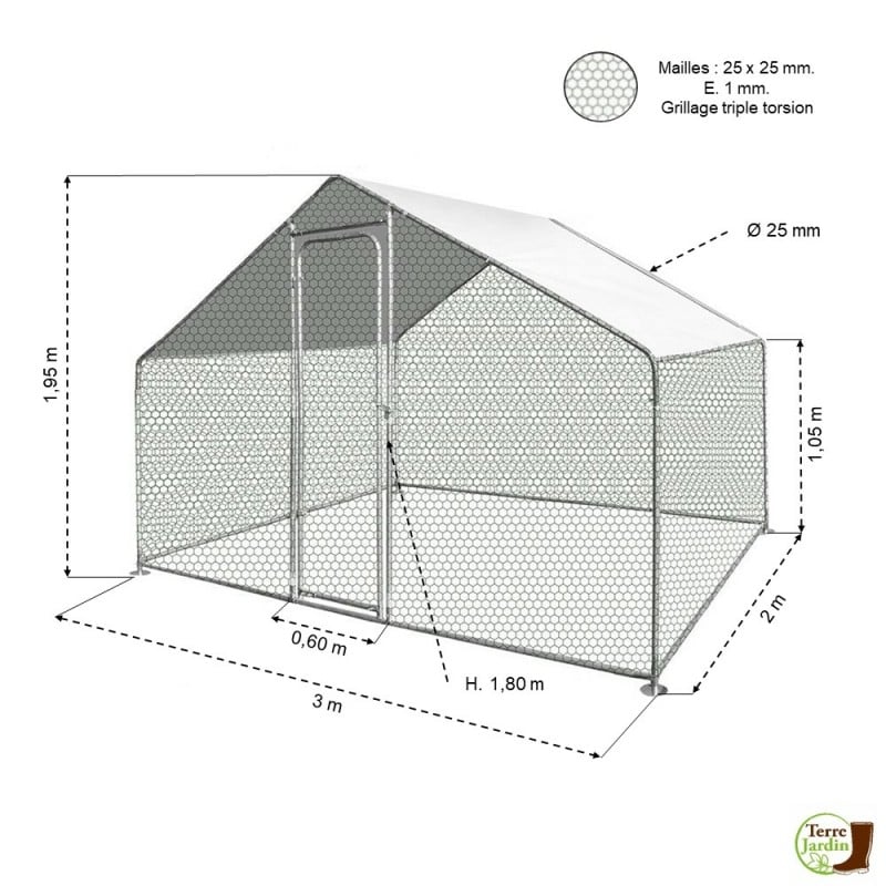 Volière extérieure 2 m x 3 m