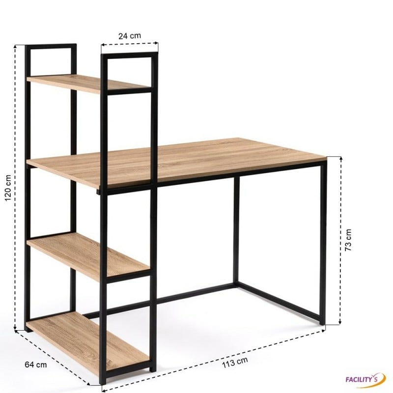 Bureau bois et métal avec étagère