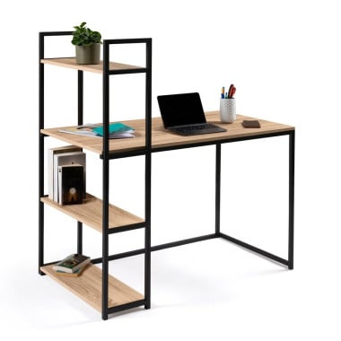 Bureau effet bois et métal avec étagère intégrée (5)