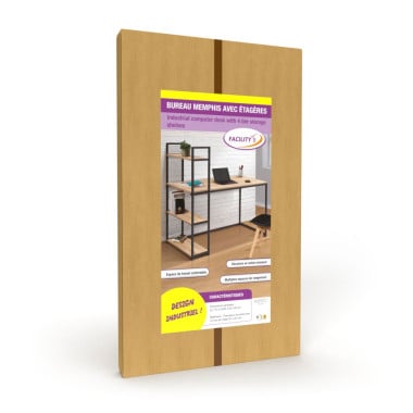 Bureau effet bois et métal avec étagère intégrée (2)