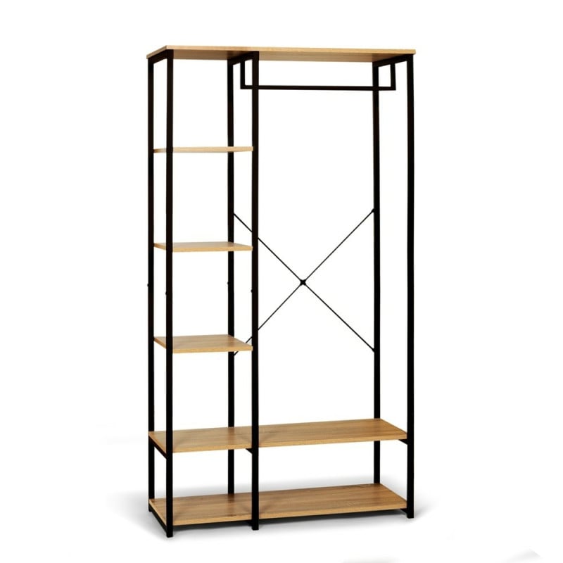 Dressing porte vêtements effet bois et métal