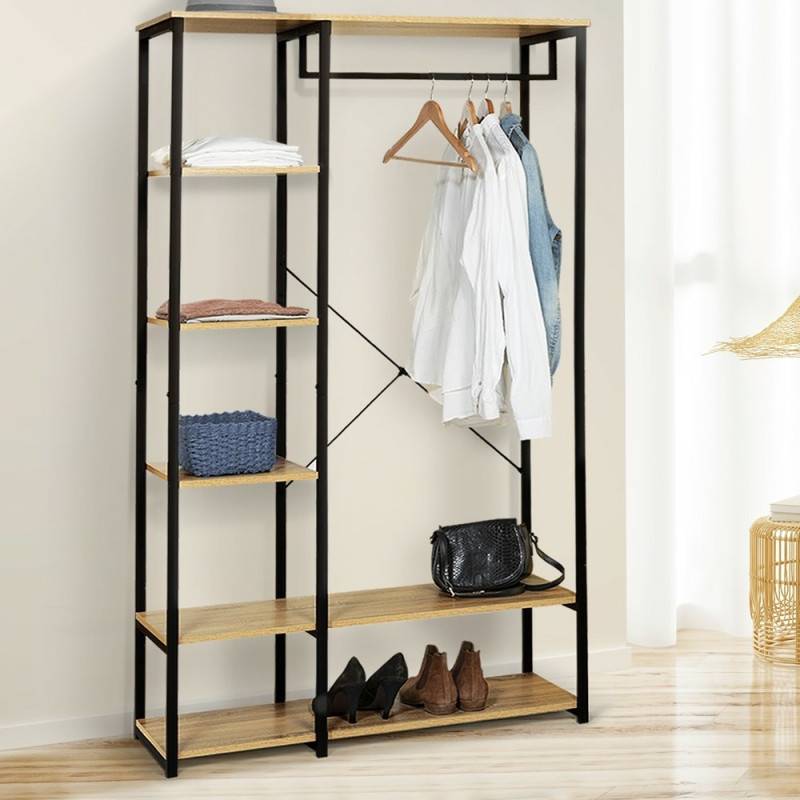 Dressing porte vêtements effet bois et métal (4)