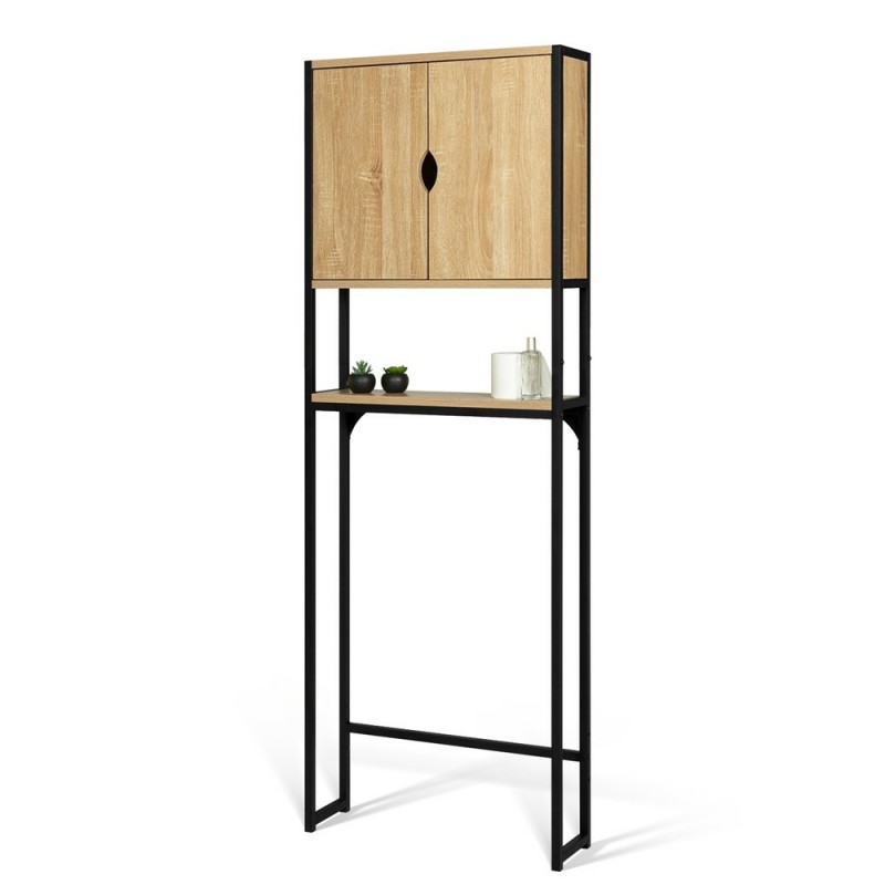 Meuble étagère WC et salle de bain effet bois et métal
