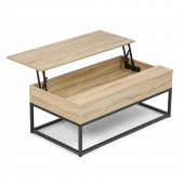 Table basse avec plateau relevable effet bois et métal