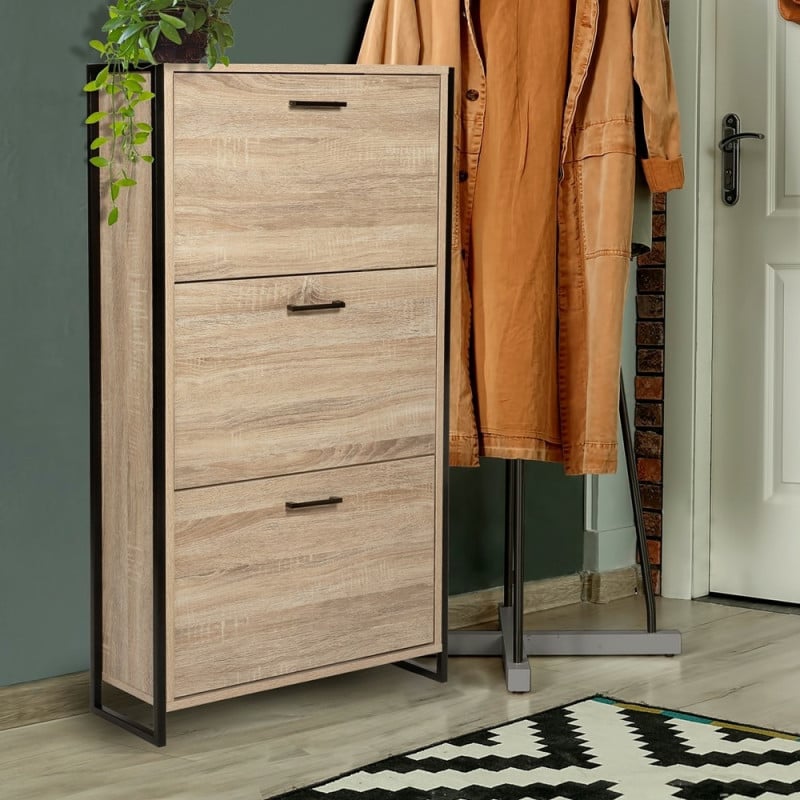 Meuble à chaussures effet bois et métal (4)