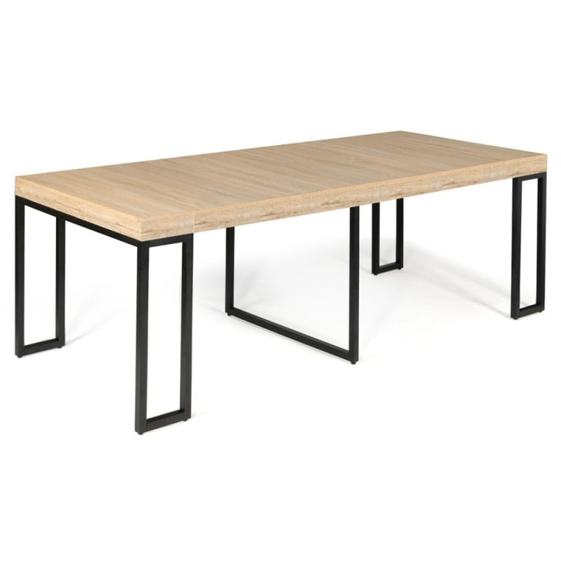 Table console extensible  effet bois et métal - 4 rallonges