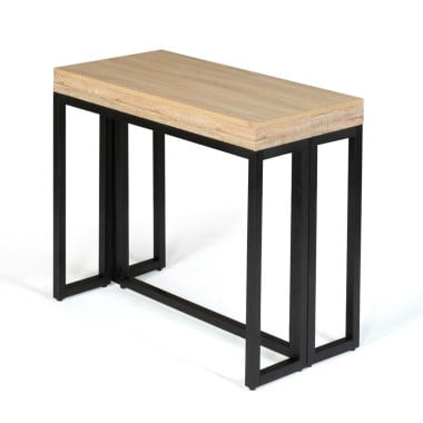 Table console extensible  effet bois et métal - 4 rallonges (1)