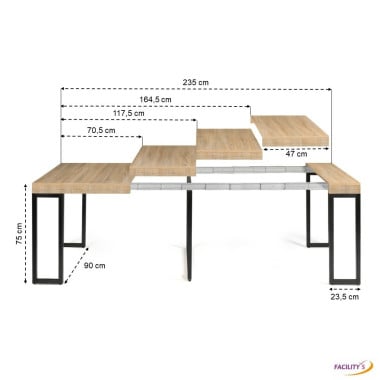 Table console extensible  effet bois et métal - 4 rallonges (2)