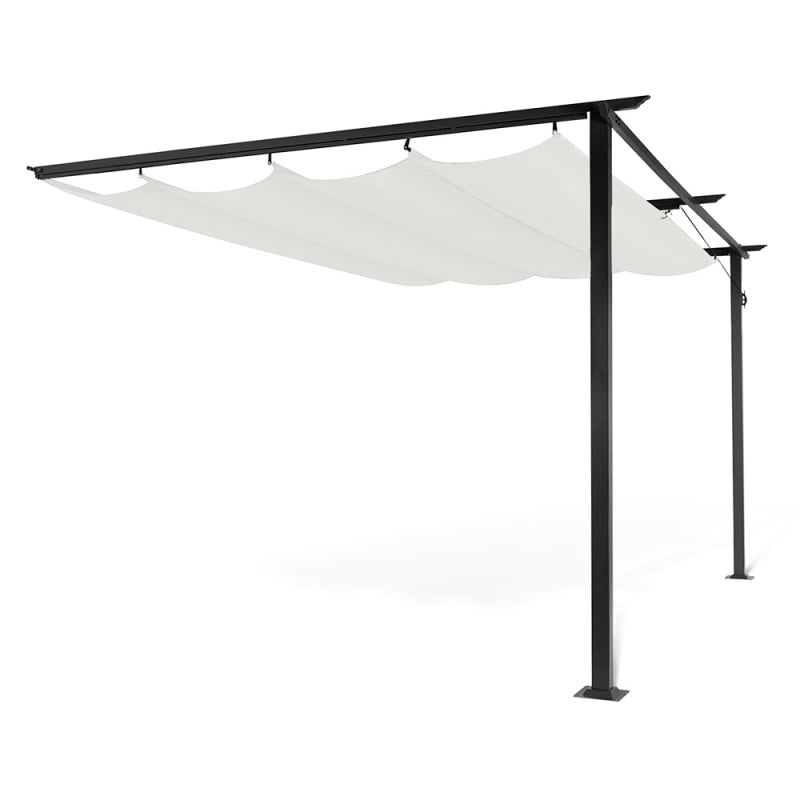 Pergola adossée 3 x 4 m avec toile rétractable écrue