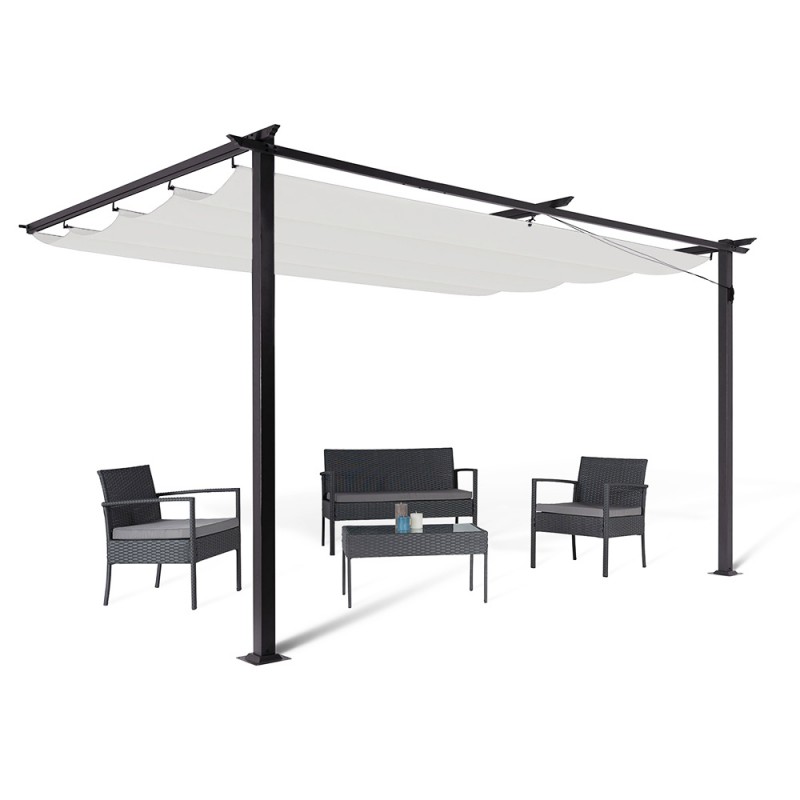 Pergola adossée 3 x 4 m avec toile rétractable écrue