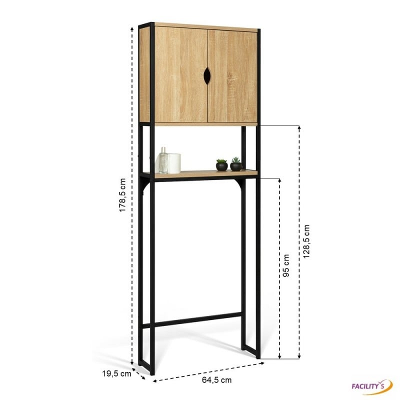 Meuble étagère pour WC et salle de bain bois et métal