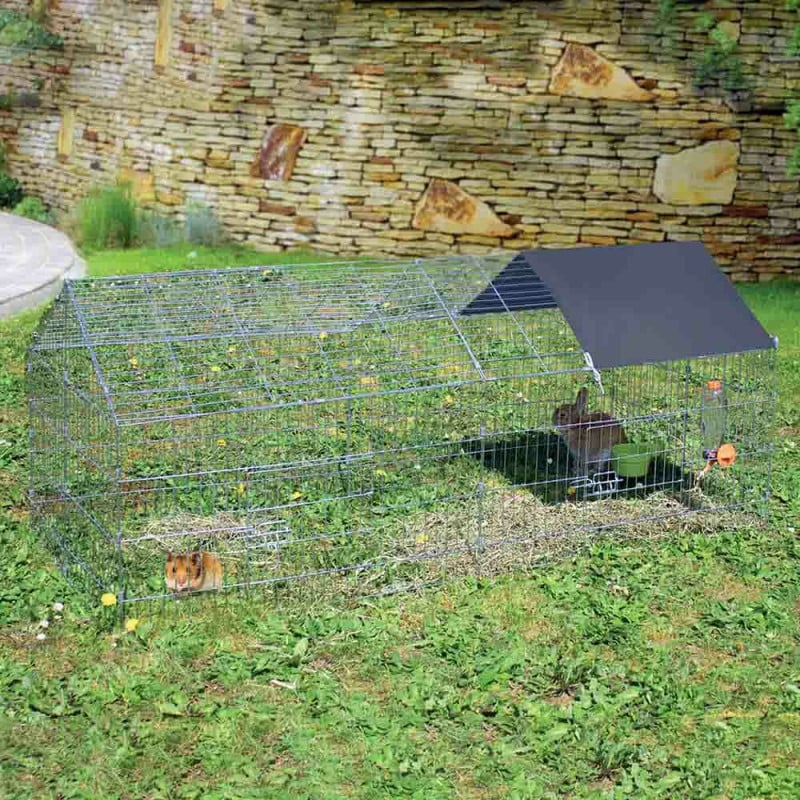 Cage enclos extérieur grillagé 75x180cm pour lapin, cochon d'inde, cobaye... (3)
