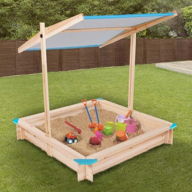 Bac à sable en bois avec toit réglable "Sandyfun" 115x115 cm (4)