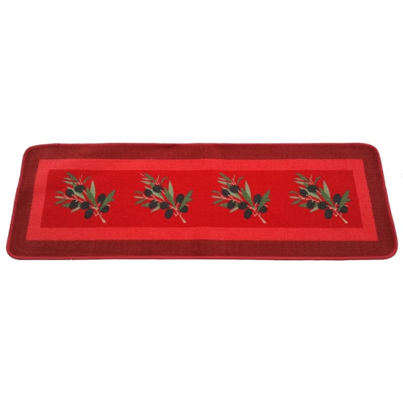 Tapis de cuisine rouge antidérapant motif olives